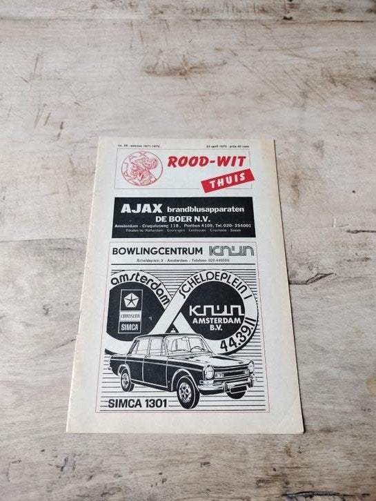 Programmaboekje Ajax FC Utrecht 1971-72, Ophalen of Verzenden, Gebruikt, Ajax, Poster, Plaatje of Sticker