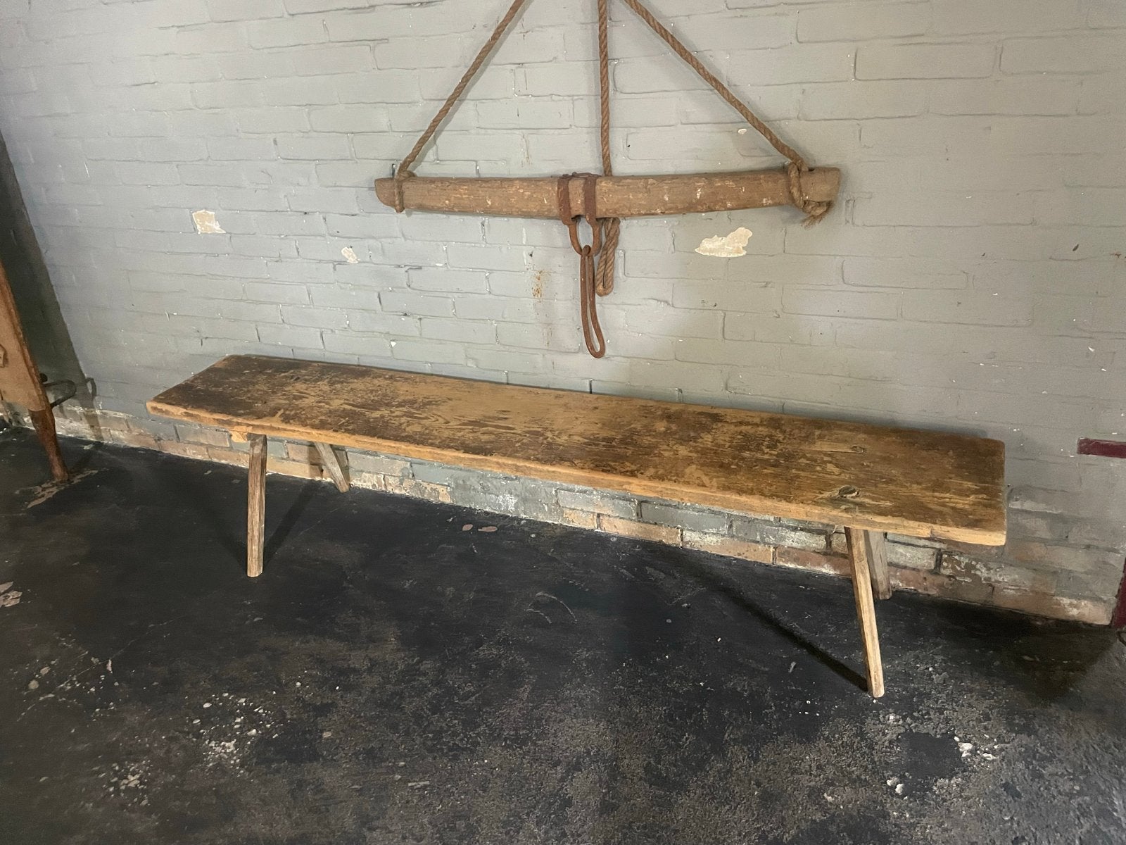 Oud Frans houten bankje - 187 cm lang, 40 cm hoog, Ophalen