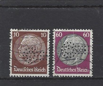 Duitsland, Duitse Rijk Michelnummers 486 en 493 perfins, Verzenden, Overige periodes, Gestempeld