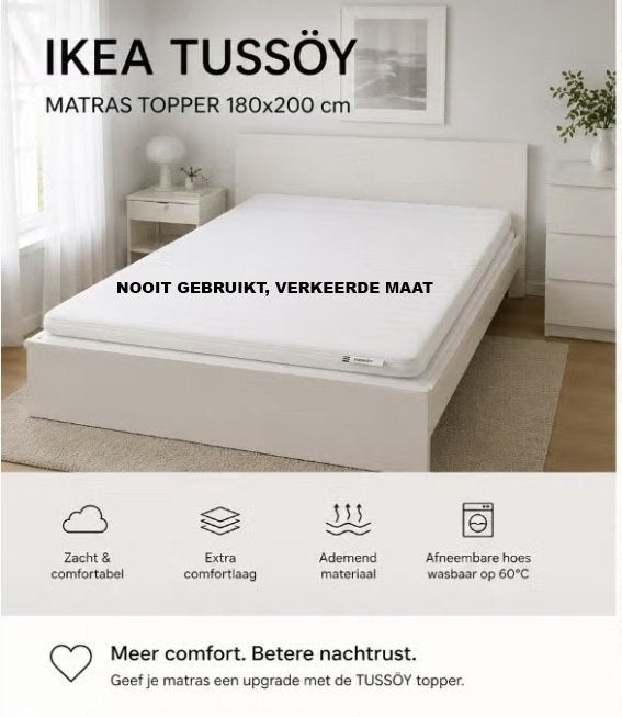 IKEA TUSSÖY Matras Topper 180x200 cm - Nooit gebruikt, Huis en Inrichting, Slaapkamer | Matrassen en Bedbodems, Ophalen, Matras