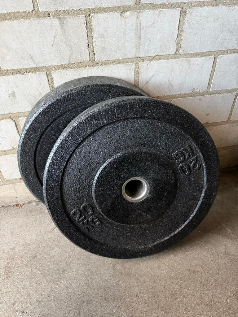 Setje 20 kg bumperplates, Ophalen, Zo goed als nieuw, Halterschijven