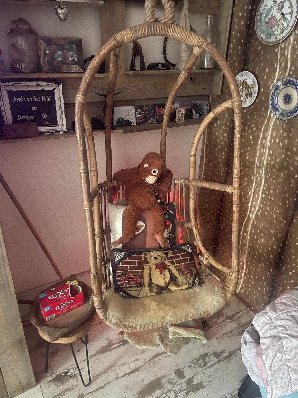 Rotan hangstoel compleet met touw en katrol, Huis en Inrichting, Woonaccessoires | Overige, Ophalen, Gebruikt, Boho, Natuurlijk materiaal