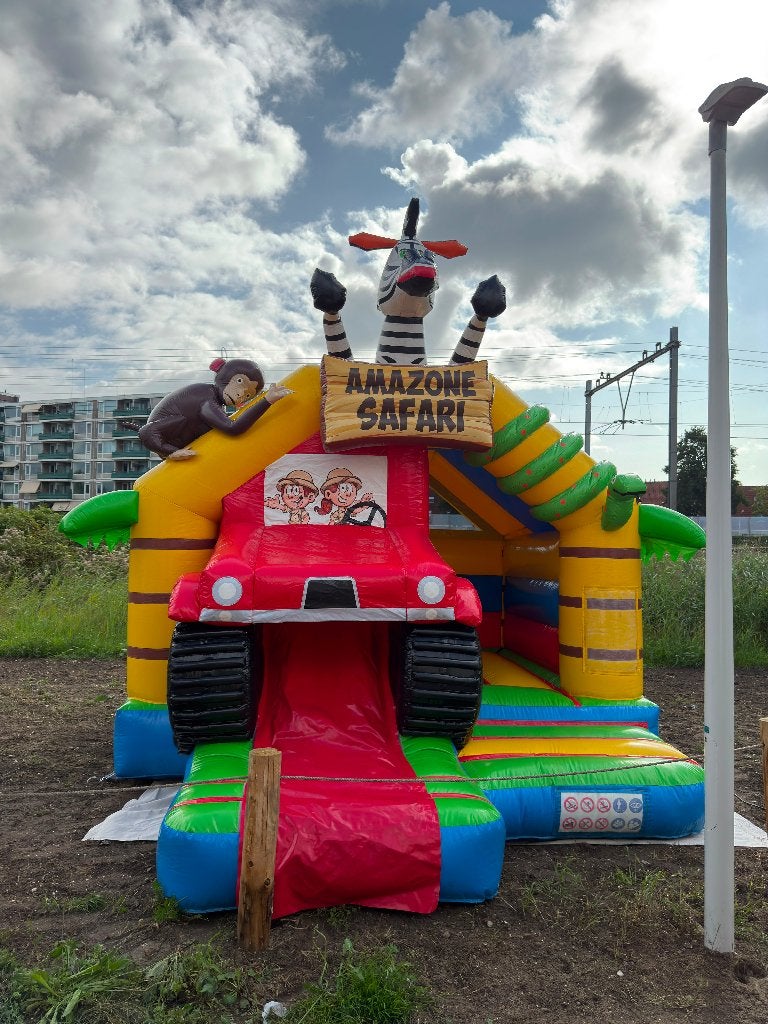 Safari jungle dino springkussen huren kinderfeestje met dino, Ophalen, Zo goed als nieuw, Verjaardag