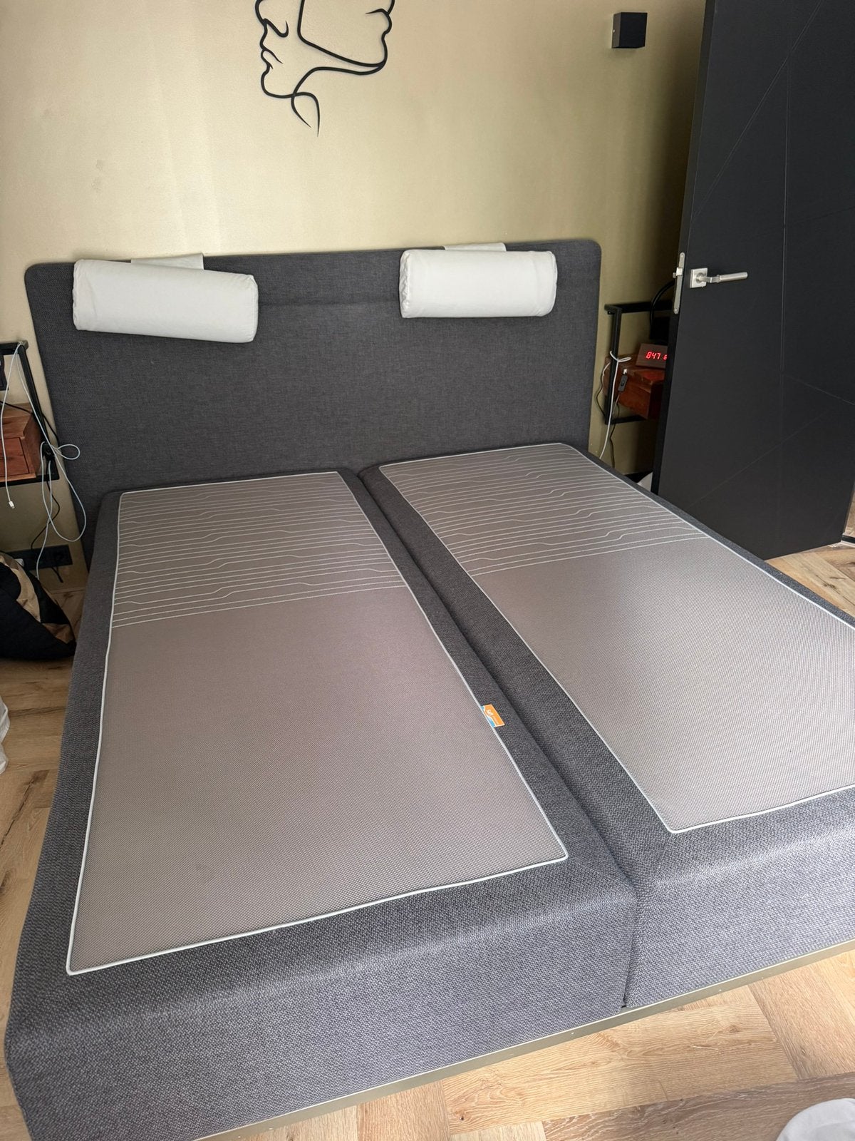 Antraciet M-Line boxspring 1.80 bij 2.10 zgan met hoofdboard, Huis en Inrichting, Ophalen, Modern en strak, 210 cm, Tweepersoons
