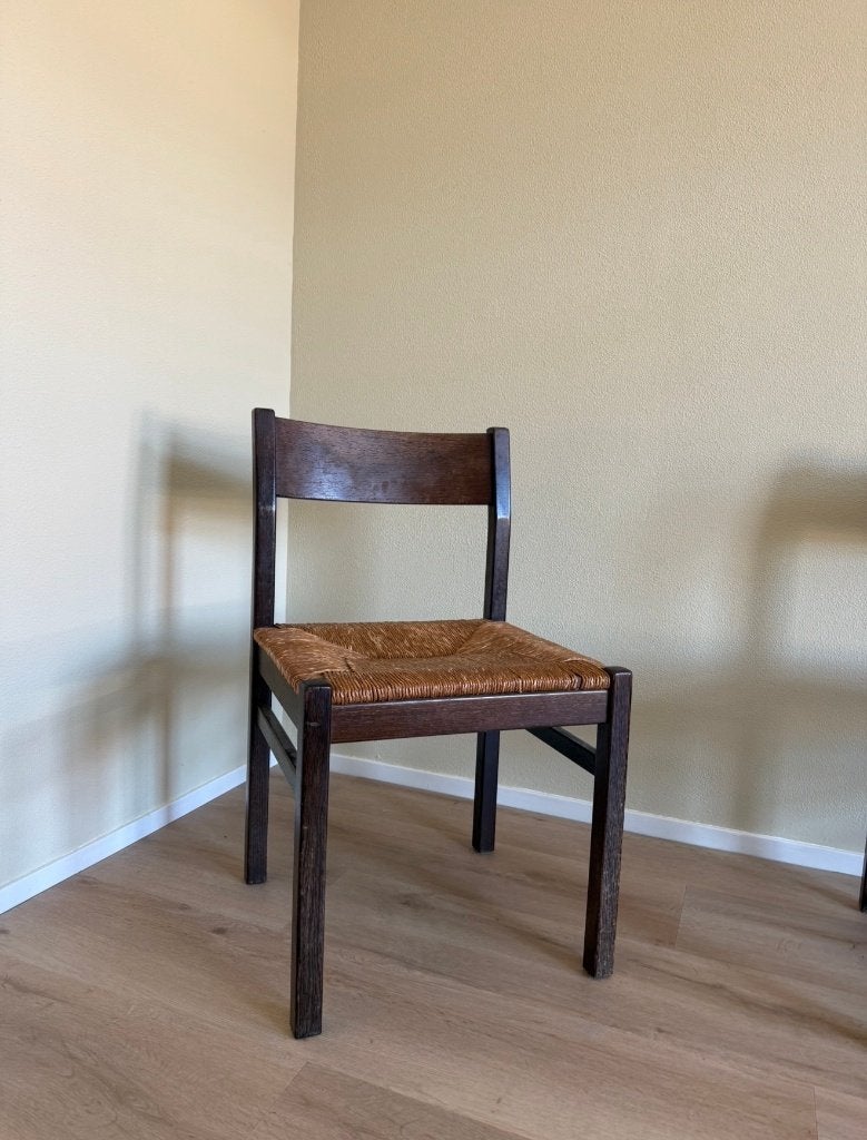Vintage houten eetkamerstoelen, Huis en Inrichting, Stoelen, Ophalen, Gebruikt, Bruin, Vintage