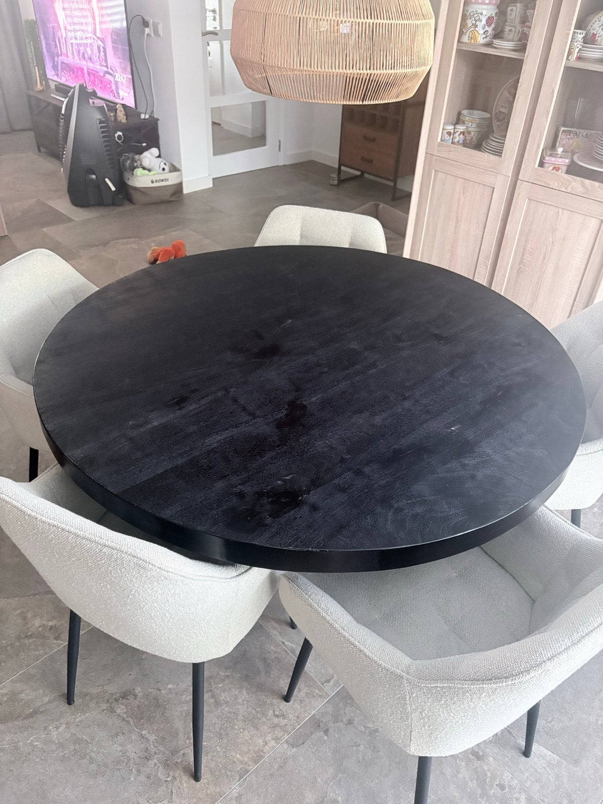 Ronde eettafel van mangohout, diameter 130cm, Ophalen, Gebruikt, Rond, Vijf personen of meer