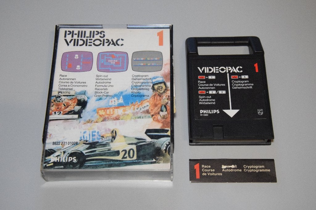 Philips Videopac : Race / Spin-out / Cryptogram (1), Gebruikt, Racen en Vliegen, 2 spelers, Ophalen of Verzenden
