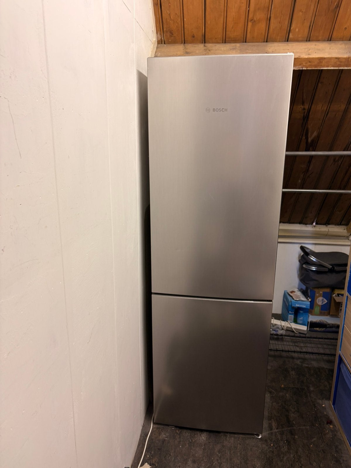 Bosch koel-en vrieskast RVS-look, Ophalen, Gebruikt, 200 liter of meer, Met aparte vriezer