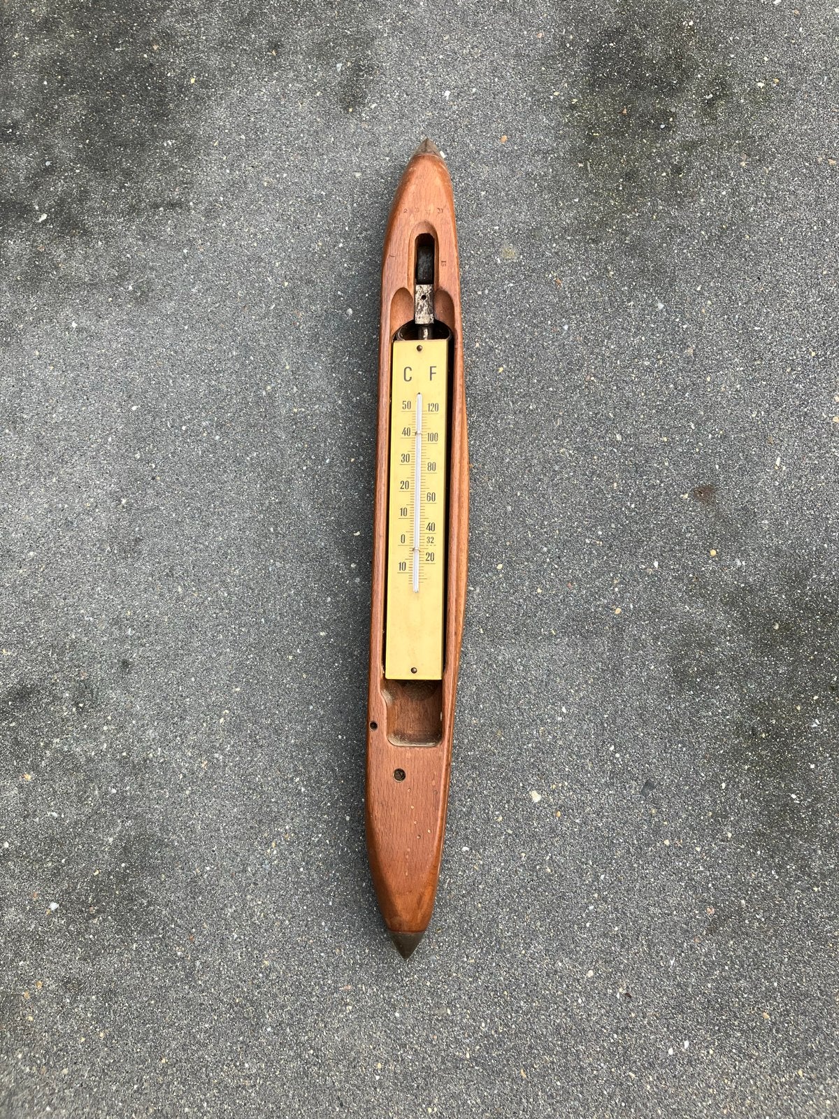 Vintage houten weefspoel met thermometer, Antiek en Kunst, Ophalen of Verzenden