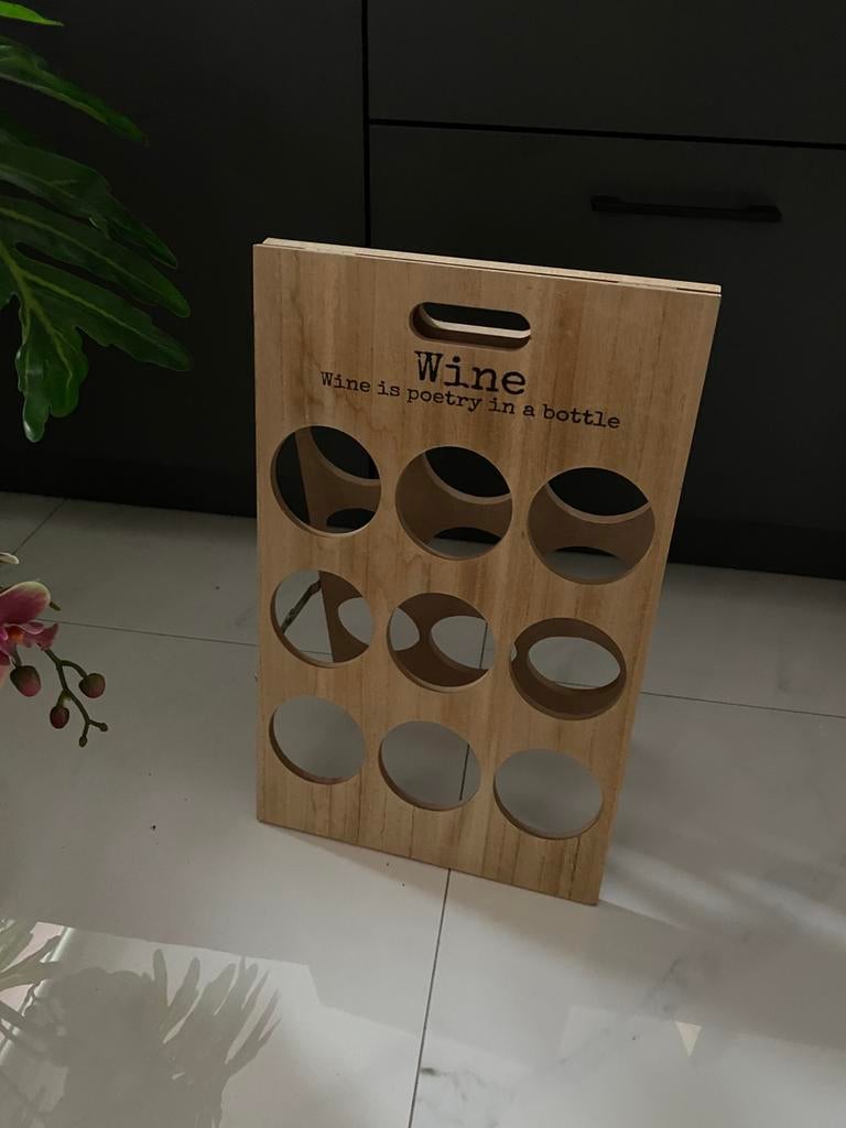 Nieuw wijnrek hout design 9 flessen wijn, Ophalen of Verzenden, Nieuw, Hout, 5 tot 15 flessen