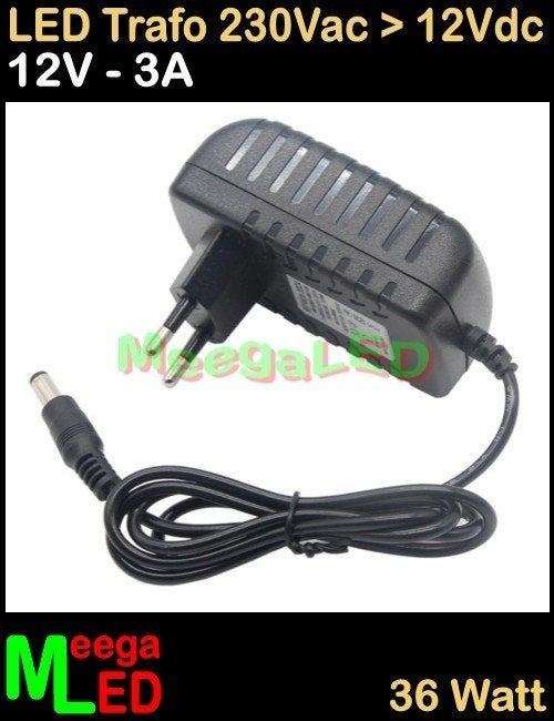 LED Trafo Voeding Adapter Driver - 230V > 12V - 3A = 36W –S1, Overige merken, Kunststof, Zwart, Nieuw
