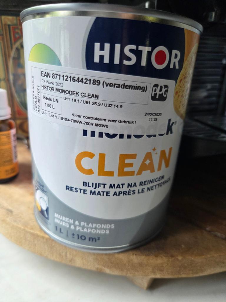 Histor Monodek Clean Muurverf - Kleur Verademing (1L), Overige kleuren, Nieuw, Ophalen of Verzenden, Verf