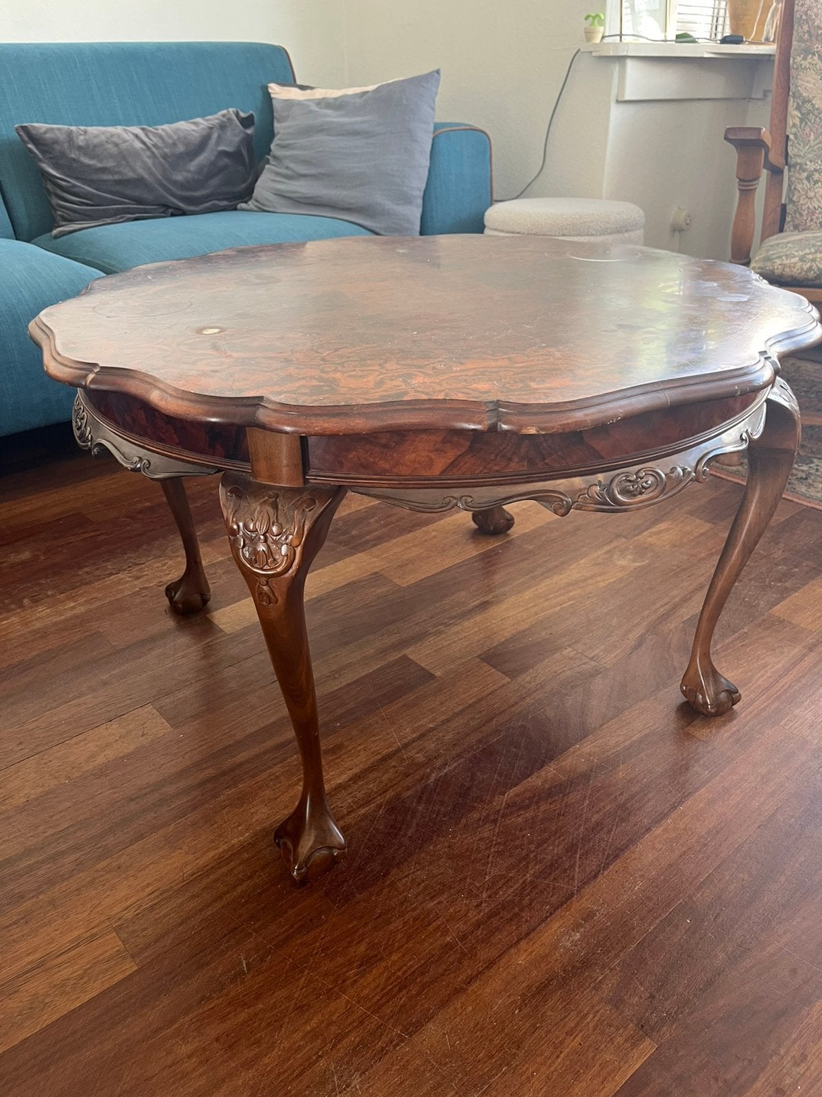 Ronde bruine vintage antieke salontafel koffietafel, Ophalen