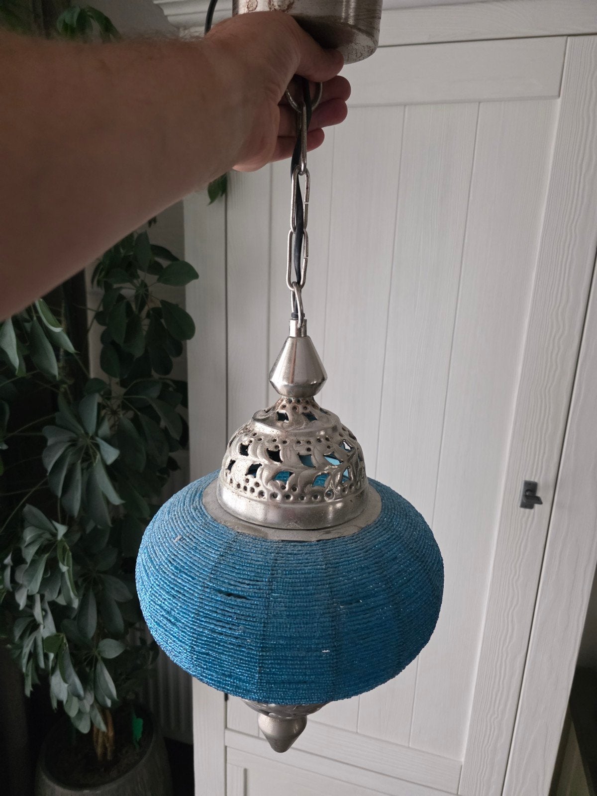 Hanglamp, plafondlamp - Blauw - 40x25cm met 15cm ketting, Ophalen, Gebruikt, Overige materialen, E27 (groot)