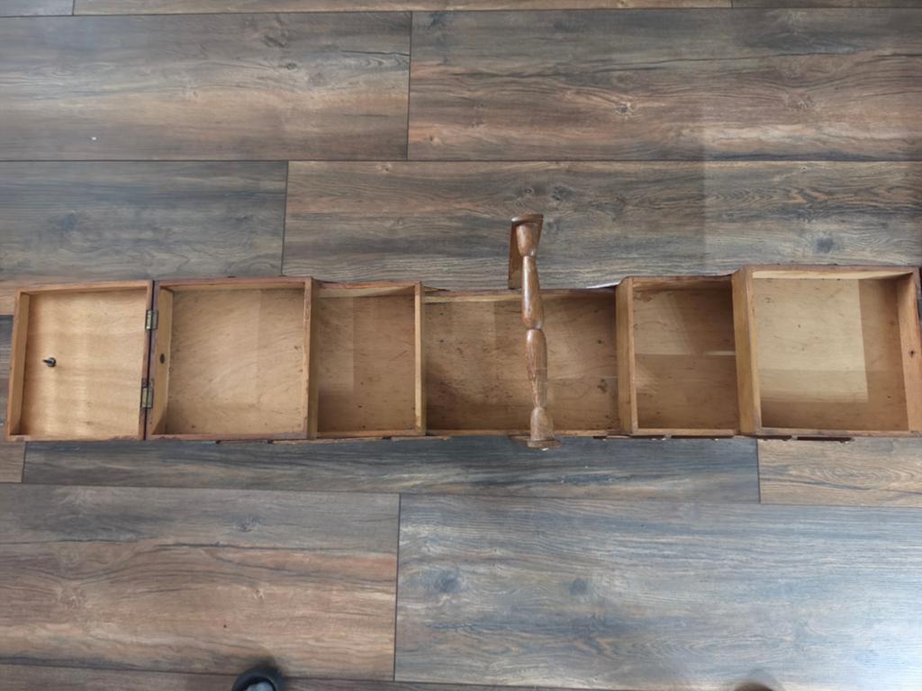 Vintage houten naaidoos op standaard, Ophalen of Verzenden
