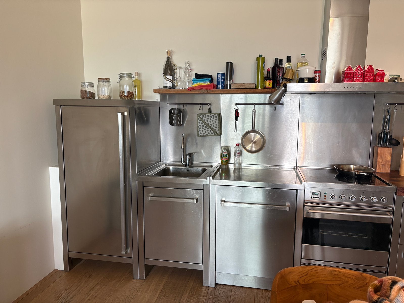 Roestvrijstalen keuken te koop, Gebruikt, Overige kleuren, Enkelwandige keuken, Ophalen of Verzenden