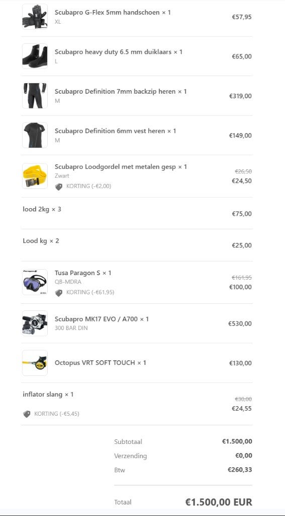 Complete duikset Scubapro, Ophalen, Zo goed als nieuw, Duikpak