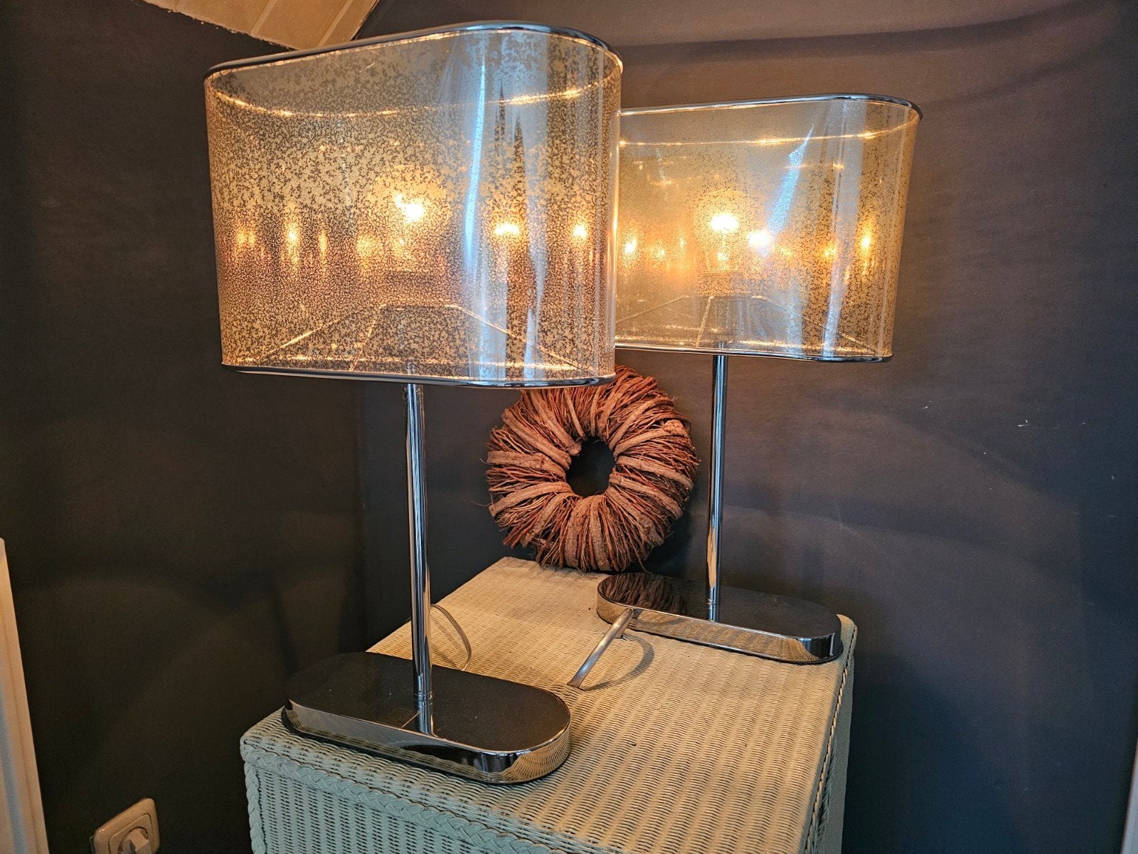 Jan des Bouvrie 2 schemerlampen zilver/chroom touch lampen, Ophalen, E27 (groot), Zo goed als nieuw, Metaal
