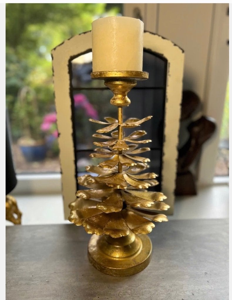 Metalen woondecoratie goudkleurige kaarsenhouder met kaars, Nieuw, Ophalen of Verzenden, X, X