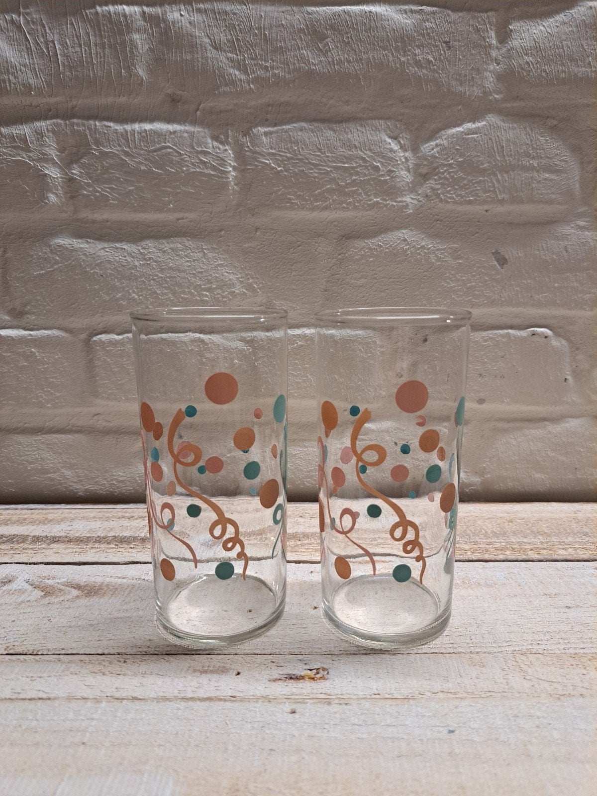 Set van 2 limonadeglazen met vrolijk stippenpatroon, Verzenden, Zo goed als nieuw, Meerkleurig, Glas