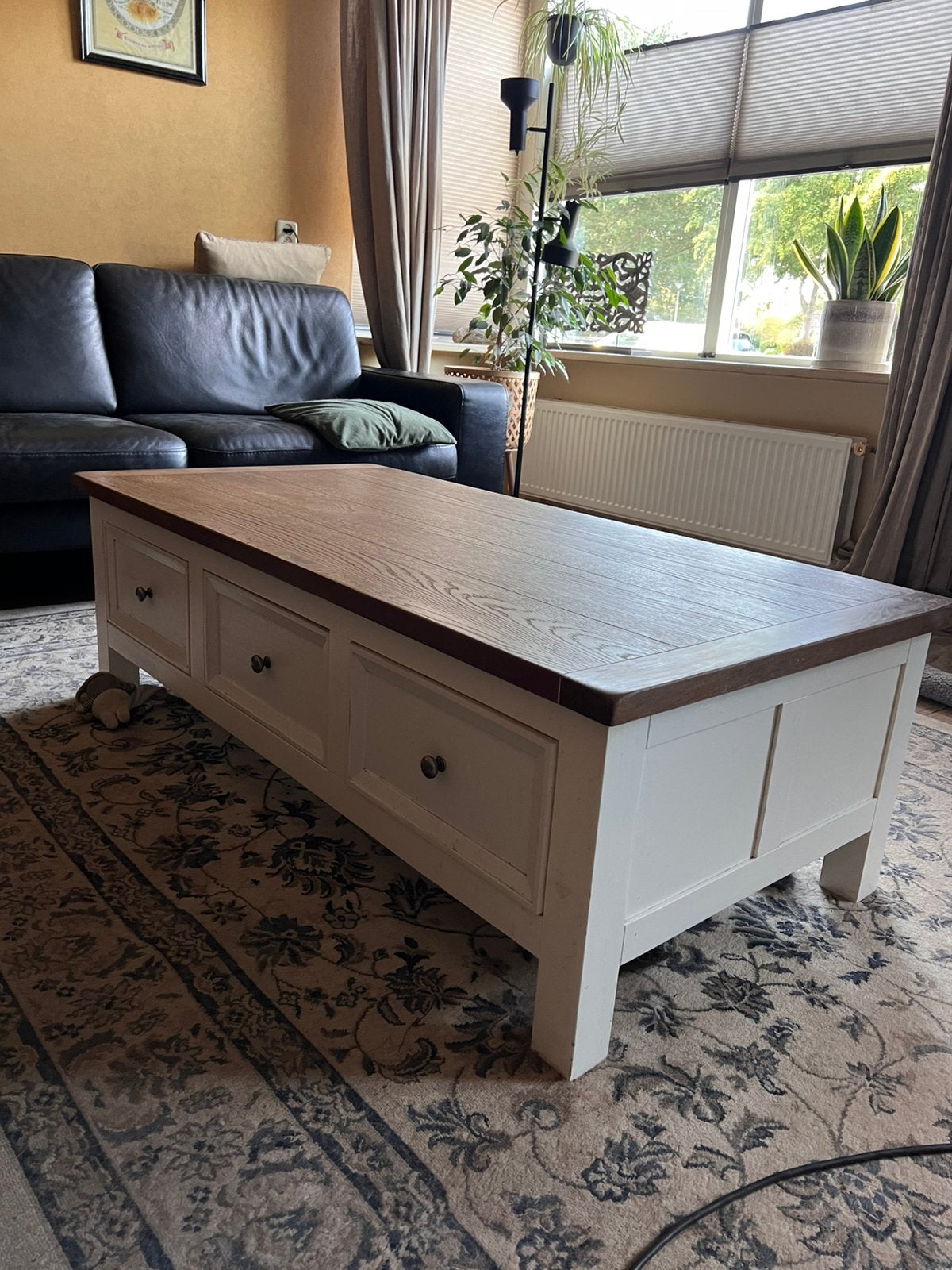 Eiken houten salontafel met 3 lades, Huis en Inrichting, Ophalen, Gebruikt, 100 tot 150 cm, 50 tot 100 cm