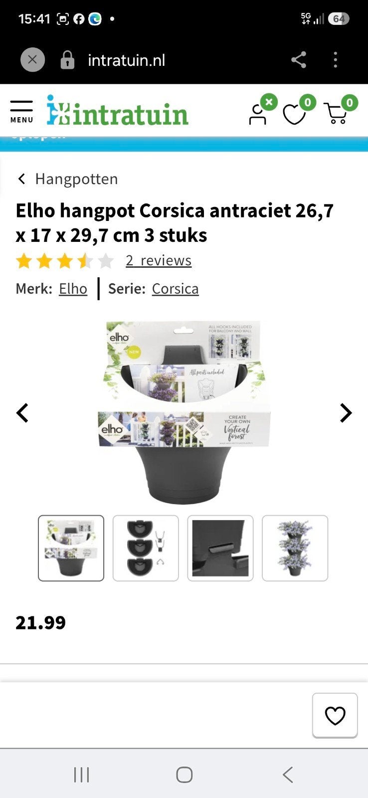 Hangbakken 2x3stuks, Kunststof, Minder dan 30 cm, Nieuw, Ophalen of Verzenden