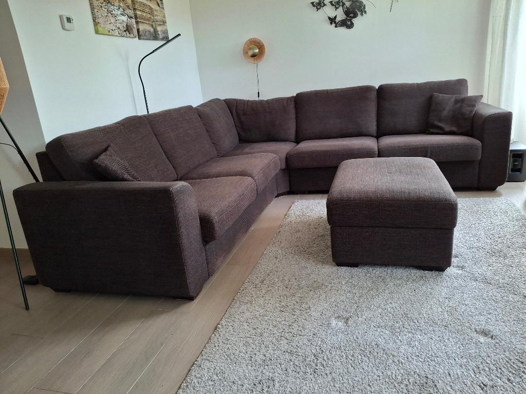 Bruine hoekbank 280x280 met hocker, Ophalen, 250 tot 300 cm, Gebruikt, Minder dan 75 cm