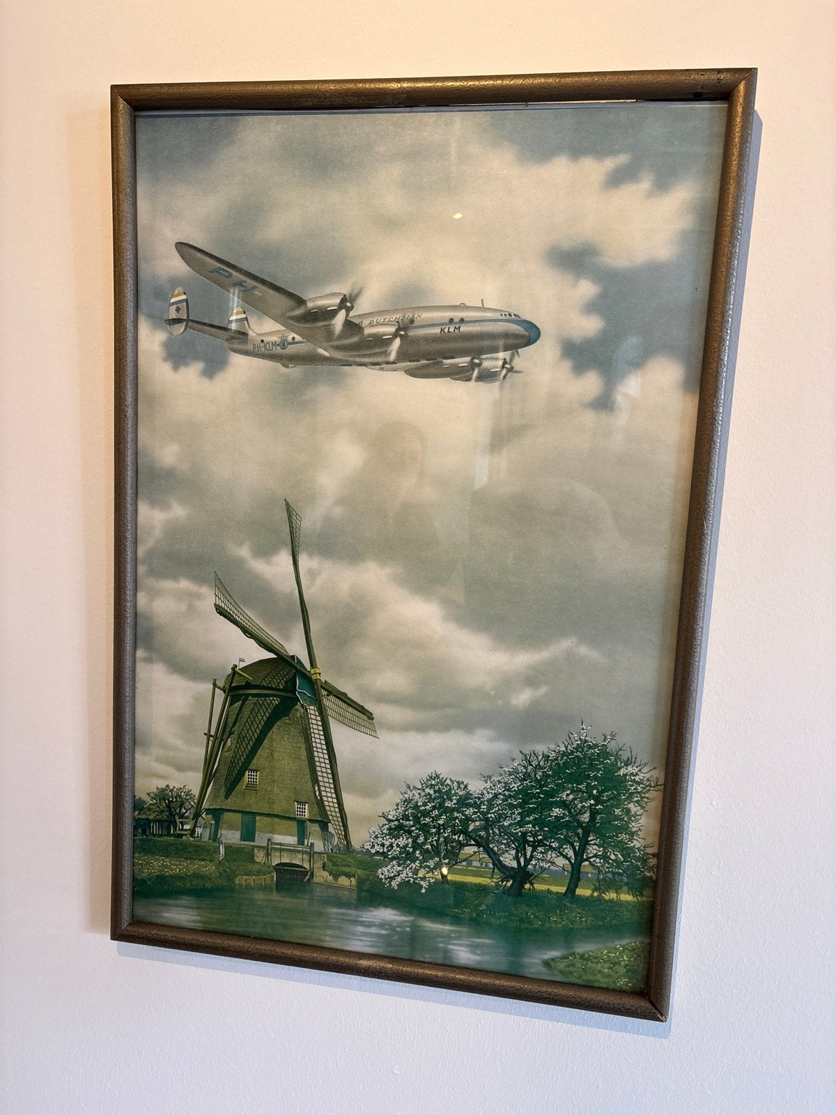 Vintage KLM Vliegtuig en Molen Print, Ophalen of Verzenden