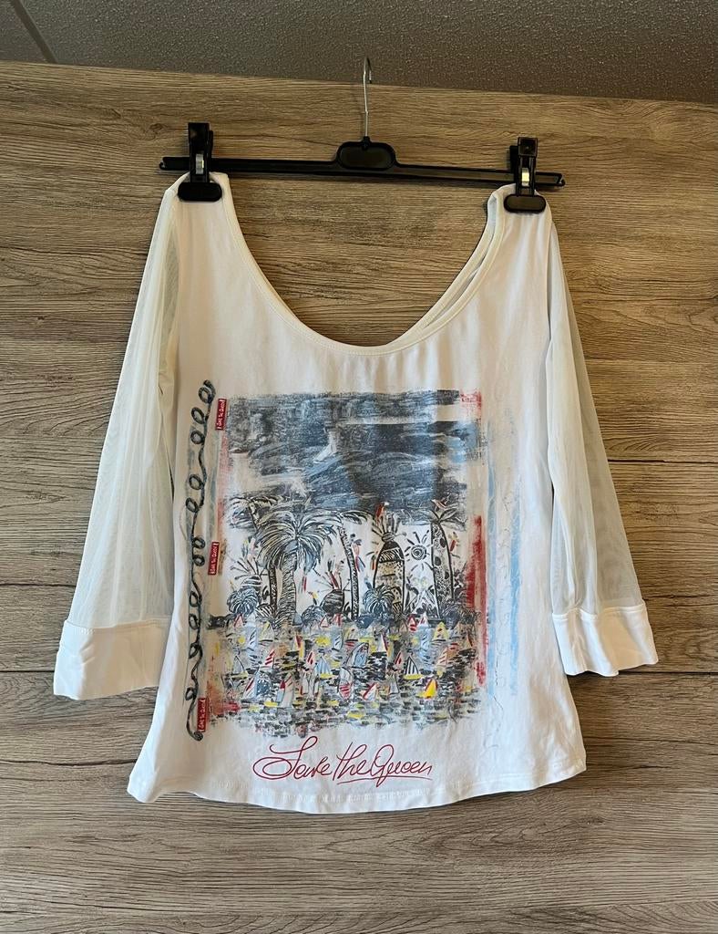 Save The Queen XL shirt Top wit lichtblauw Katoen L 38 40, Maat 38/40 (M), Wit, Ophalen of Verzenden, Zo goed als nieuw