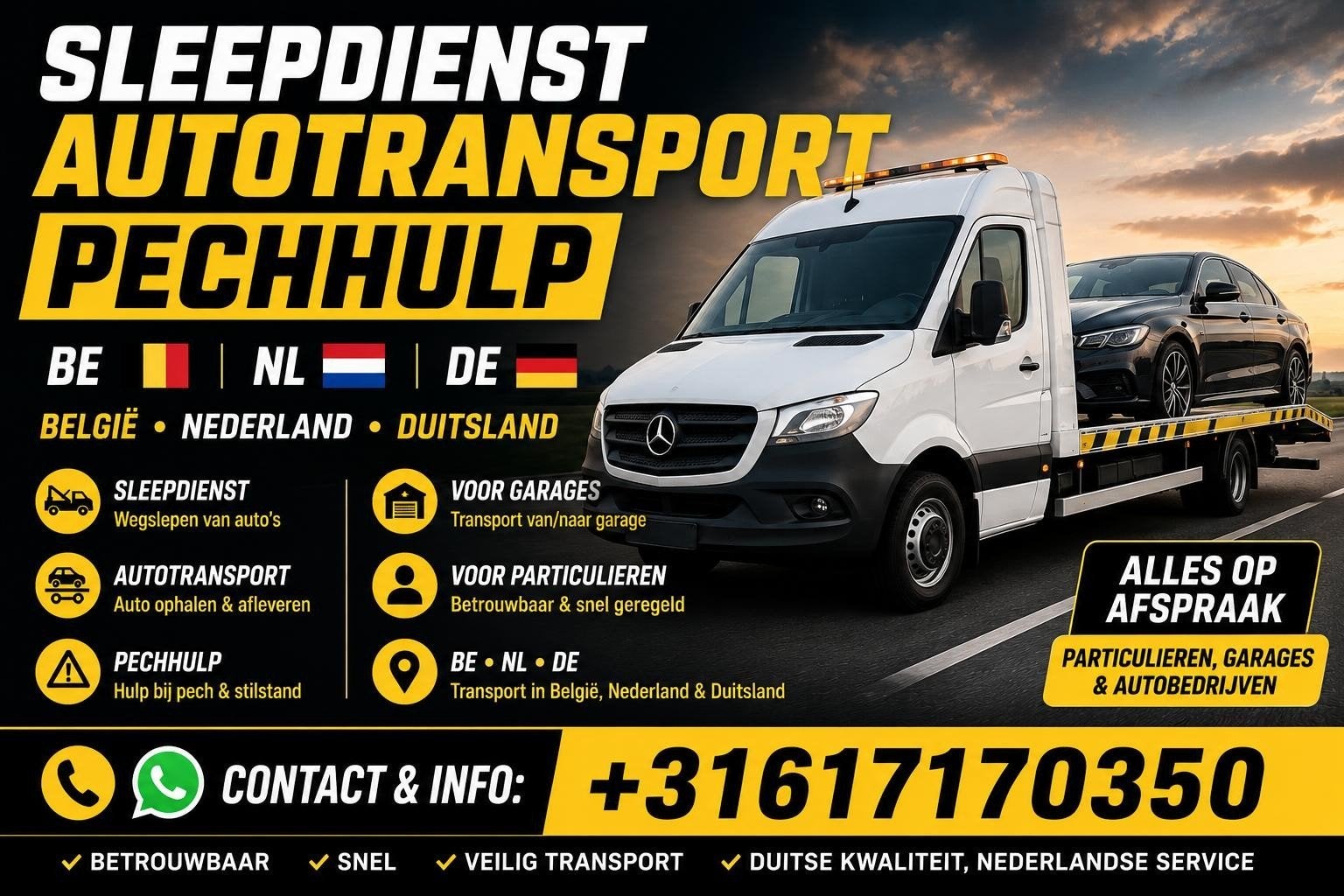 SLEEPDIENST & AUTOTRANSPORT | PECHHULP |NL  DE  BE, 24-uursservice