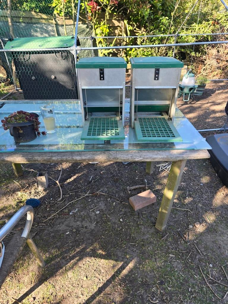 Te koop aangeboden 2 automatische voerbakken voor kippen, Ophalen, Drinken en Voederen