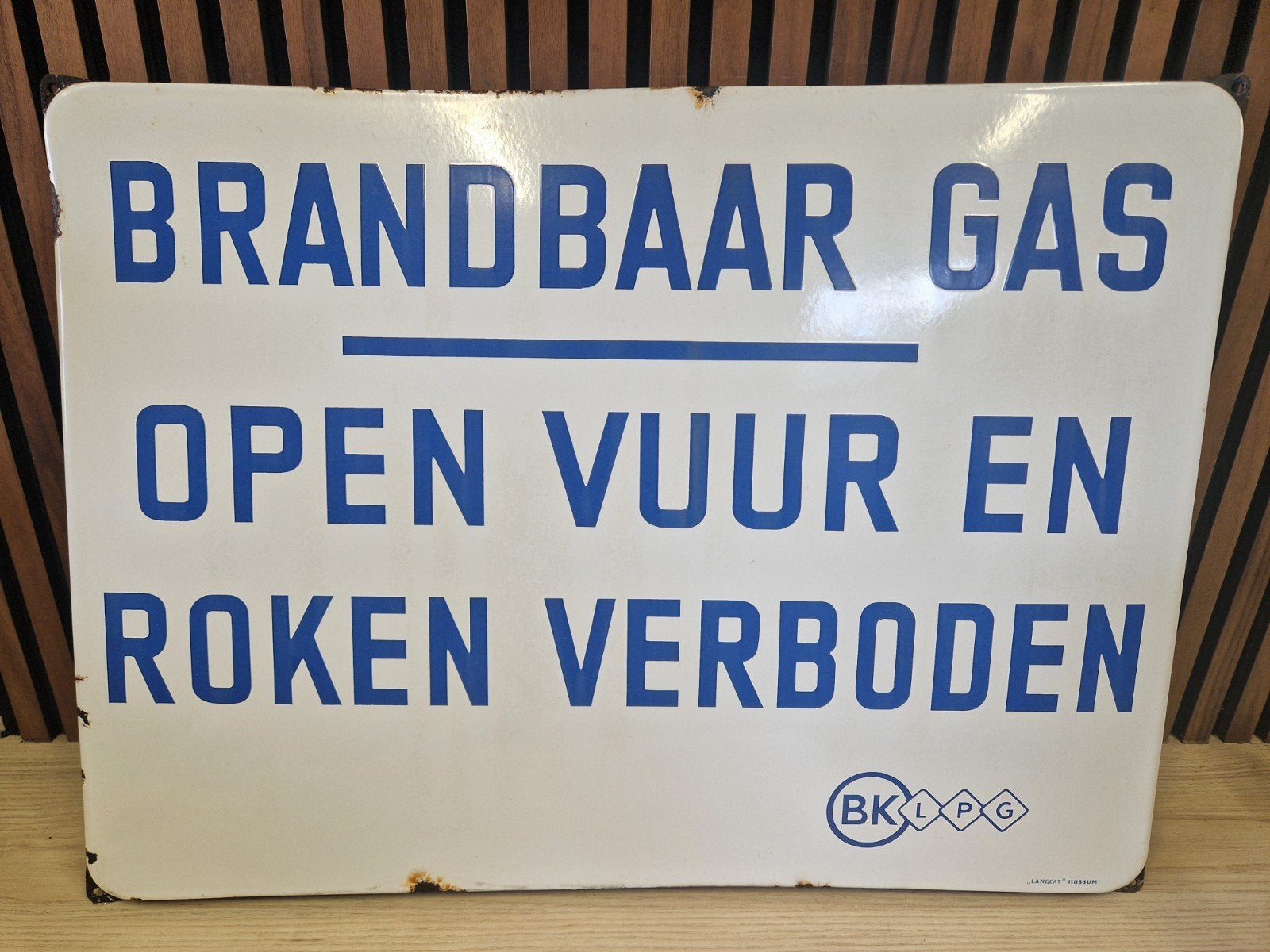 Emaille bord "Brandbaar gas", Antiek en Kunst, Ophalen