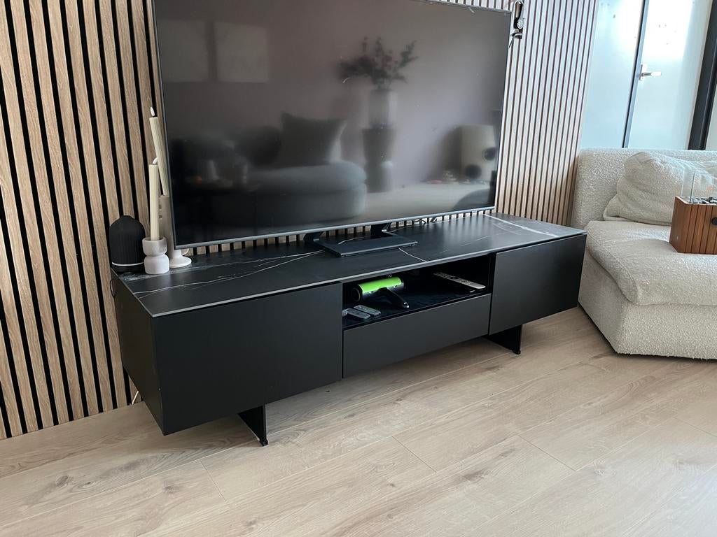 TV Meubel 160cm - Marmer Look, Ophalen, Kunststof, 150 tot 200 cm, Zo goed als nieuw