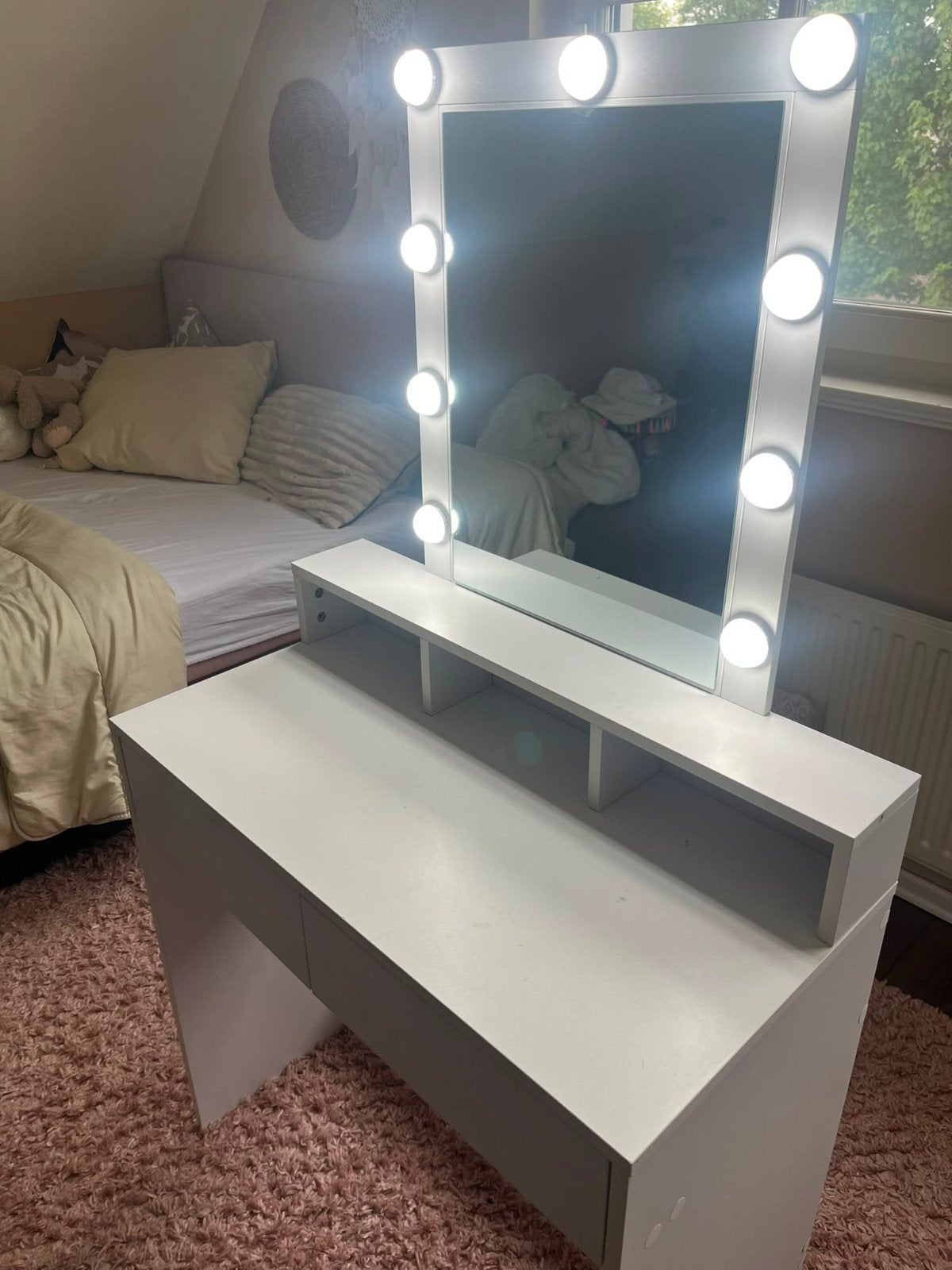 Witte make-up tafel met spiegel en verlichting, Ophalen, Gebruikt, Modern, Scandinavisch, 100 tot 150 cm