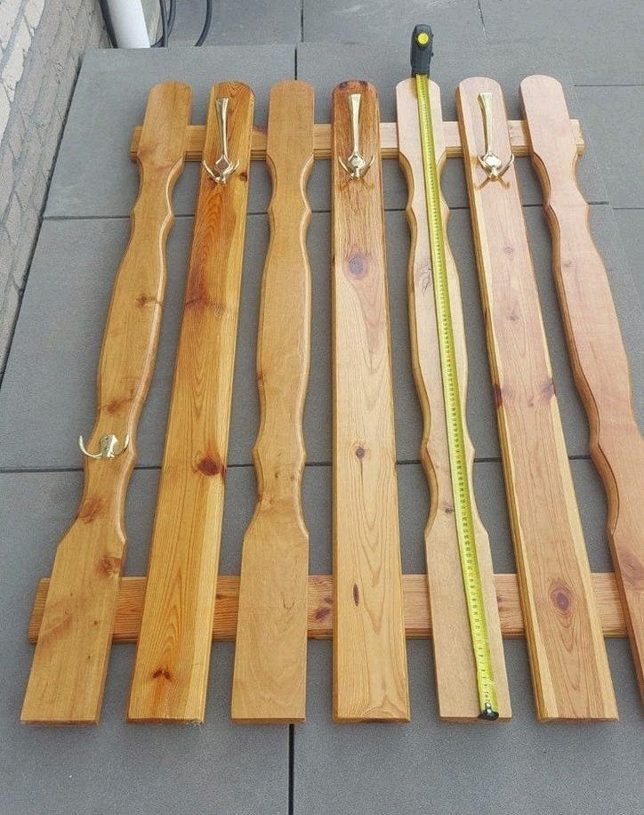Houten wandkapstok met messing haken, Gebruikt, Minder dan 100 cm, Hout, Ophalen