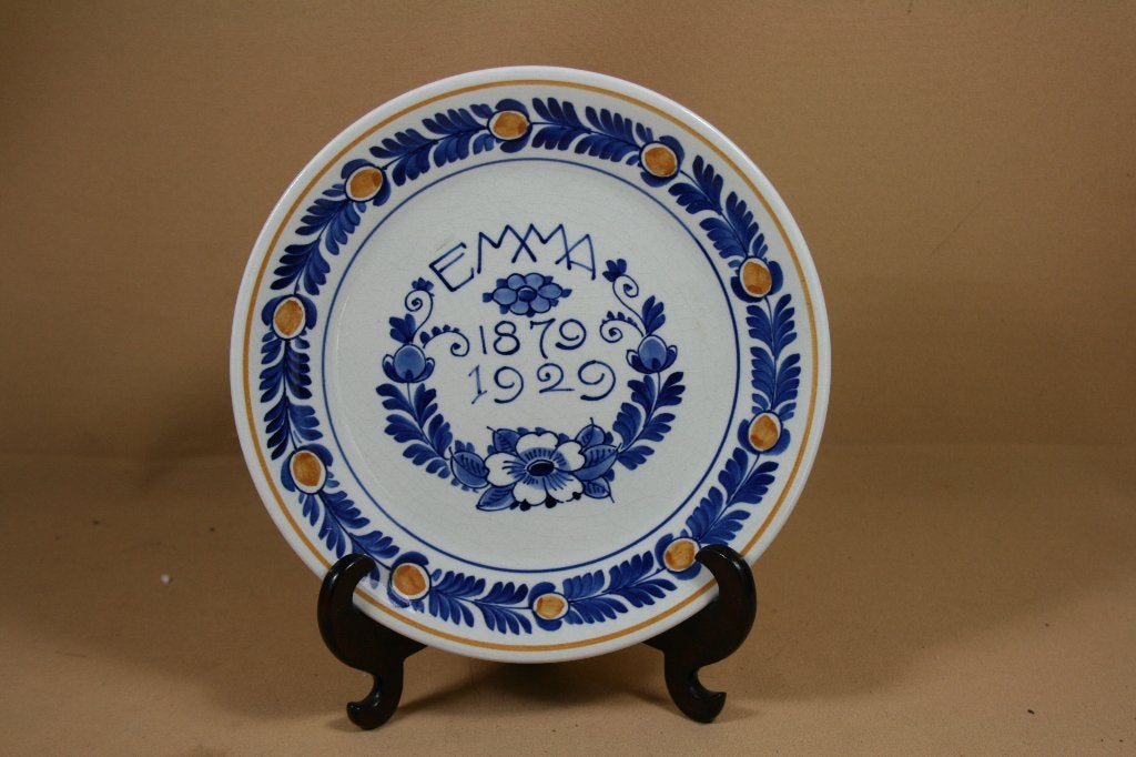 Porceleyne Fles bordje Emma 1929, Verzamelen, Koninklijk Huis en Royalty, --, Overige typen, Ophalen of Verzenden, Zo goed als nieuw