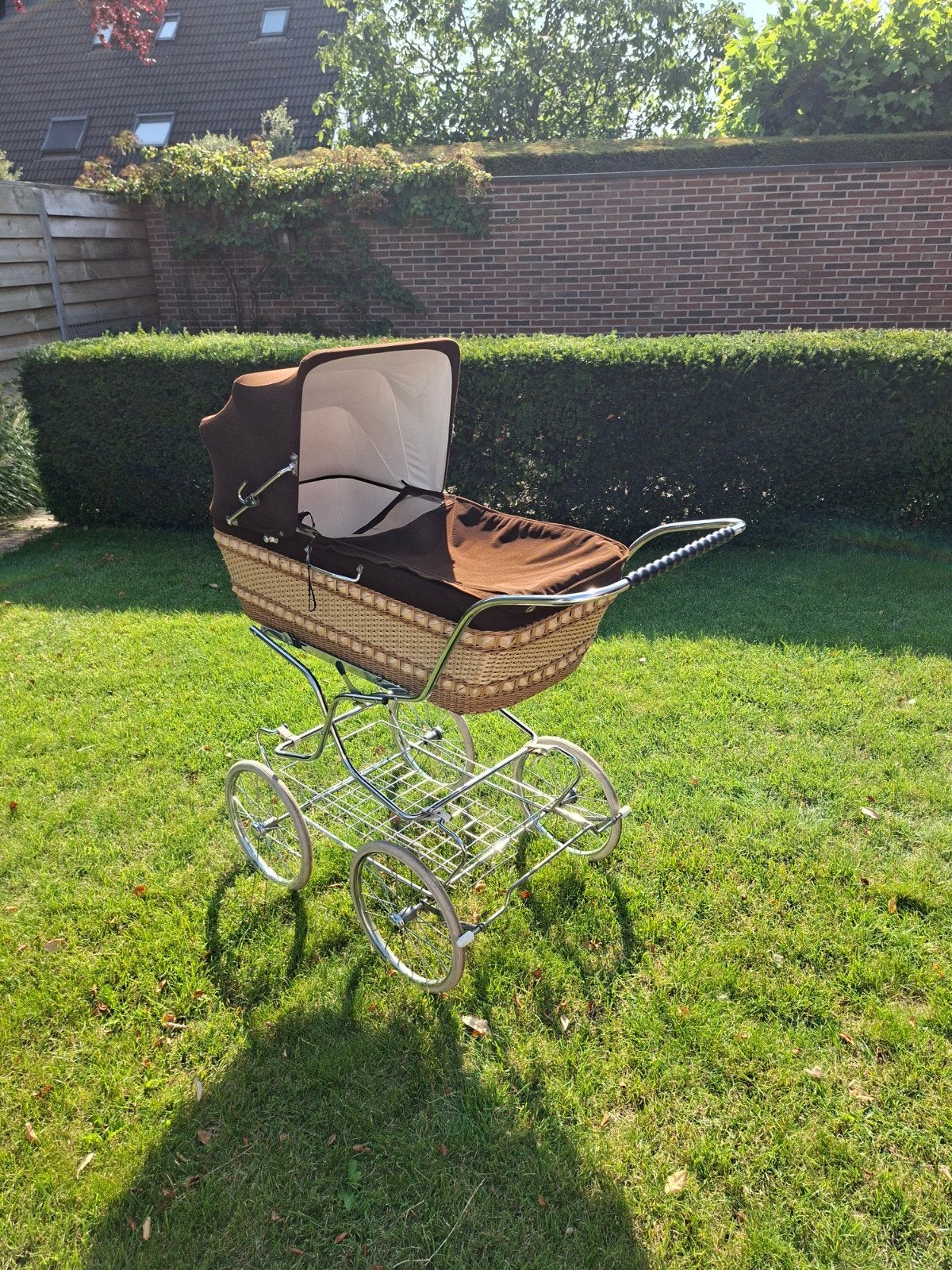 Vintage rieten kinderwagen met chromen onderstel, Ophalen, Gebruikt, Kinderwagen, Overige merken