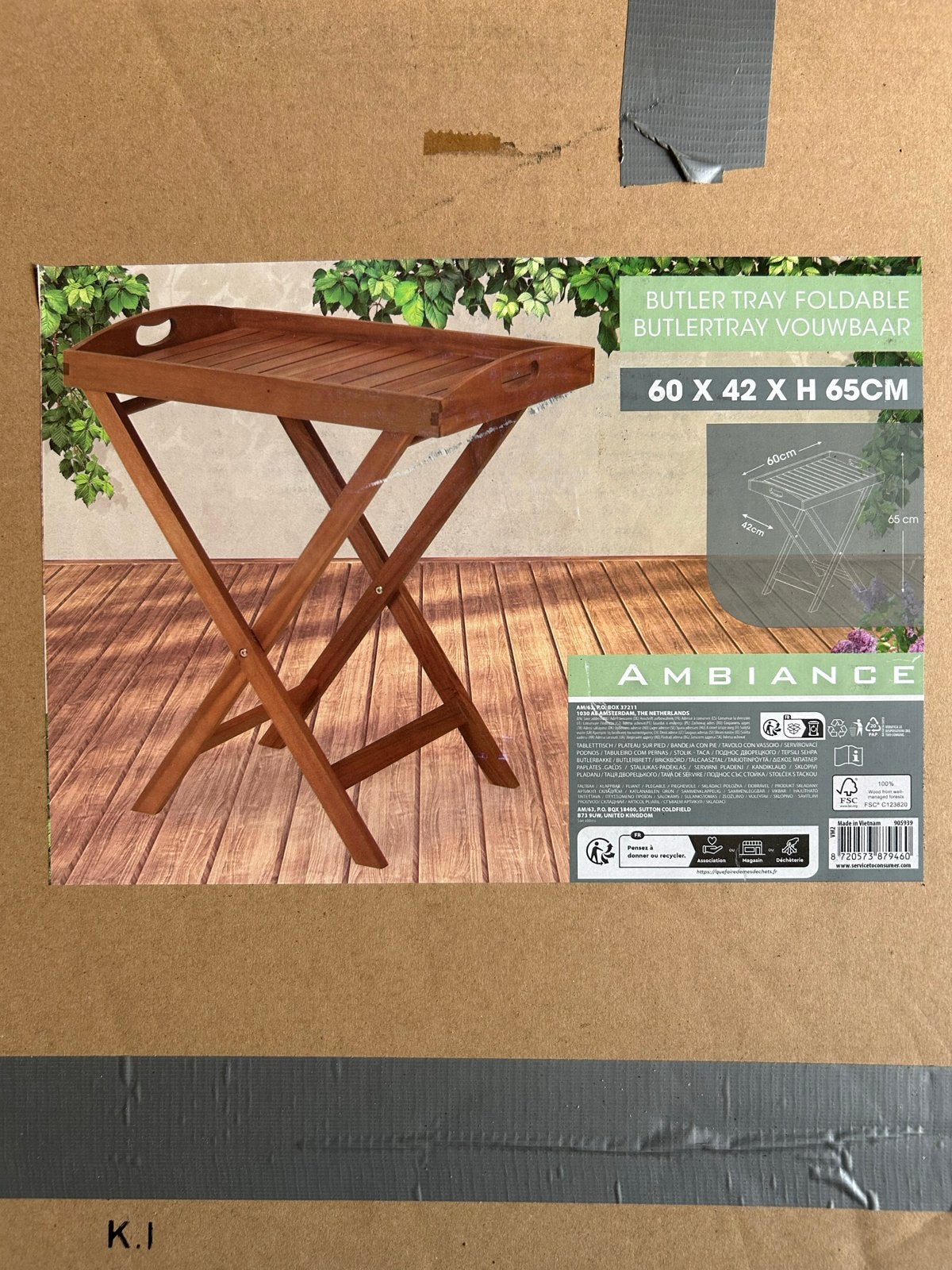 Opvouwbare Butler Tray / Bijzettafel Hout, Ophalen, 55 tot 75 cm, Zo goed als nieuw, 60 cm of meer