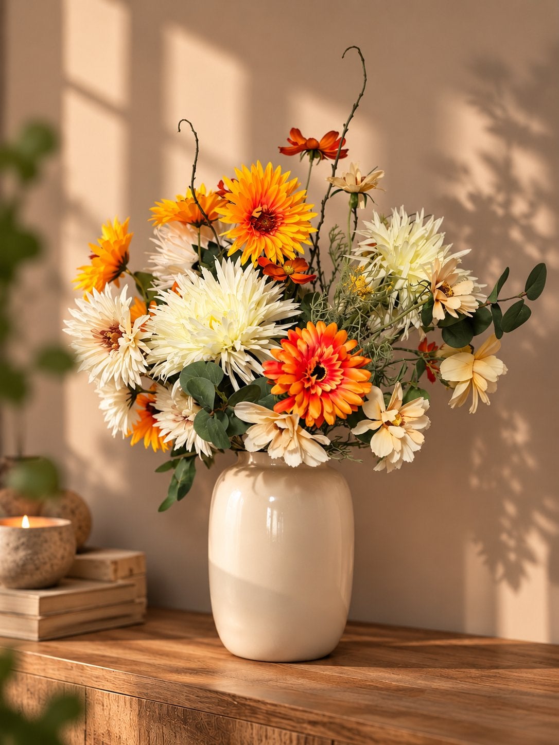 Golden Meadow luxe zijden boeket met Ivory vaas | 65 cm, Binnen, Inclusief kunstbloemen, Www.discountfashioncorner.nl, Ophalen of Verzenden