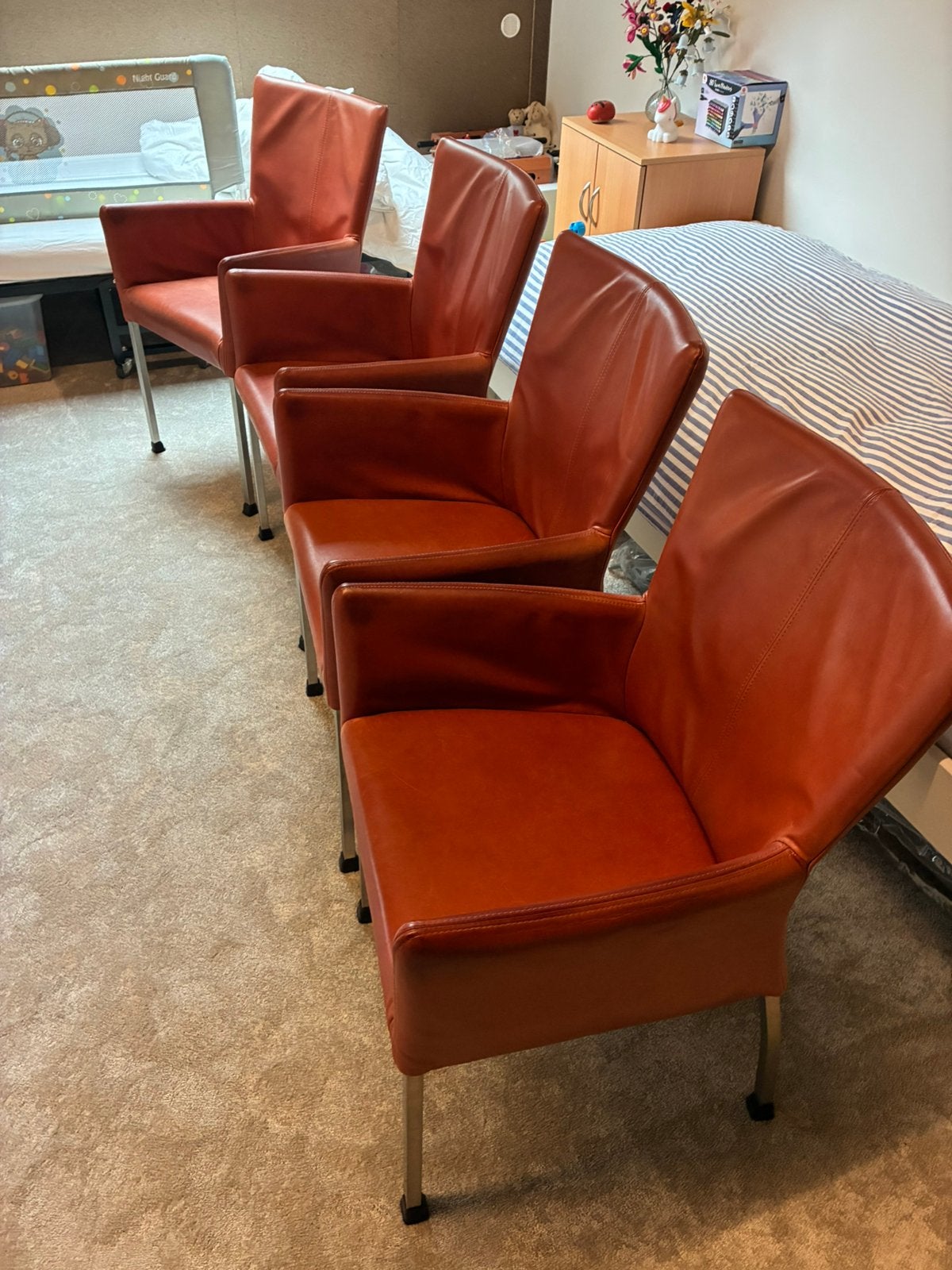 Leren eetkamerstoelen, Huis en Inrichting, Ophalen, Gebruikt, Overige kleuren, Leer