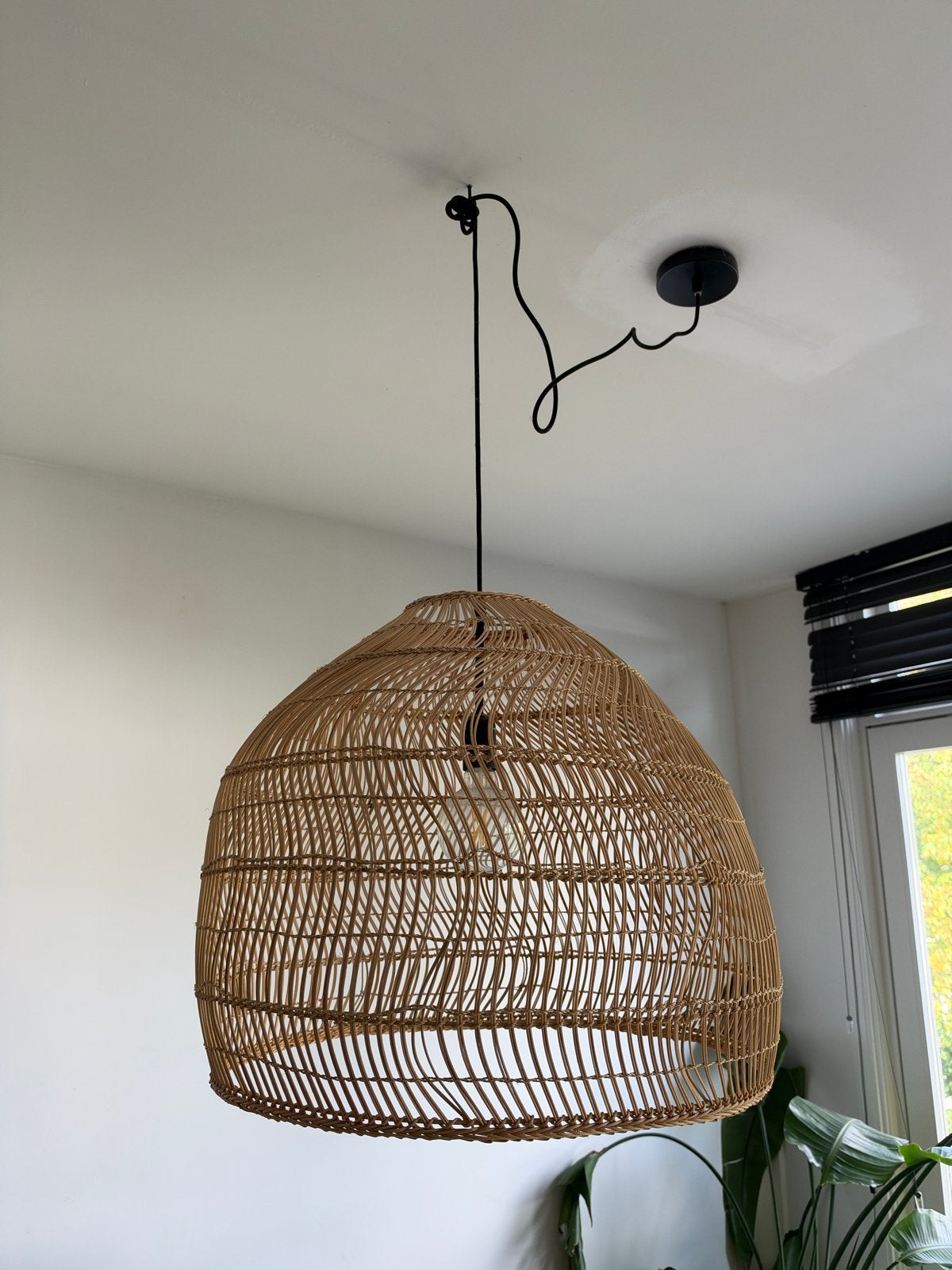 HKliving Wicker Rieten Hanglamp M, Ophalen, Zo goed als nieuw, Natuurlijk materiaal, E27 (groot)