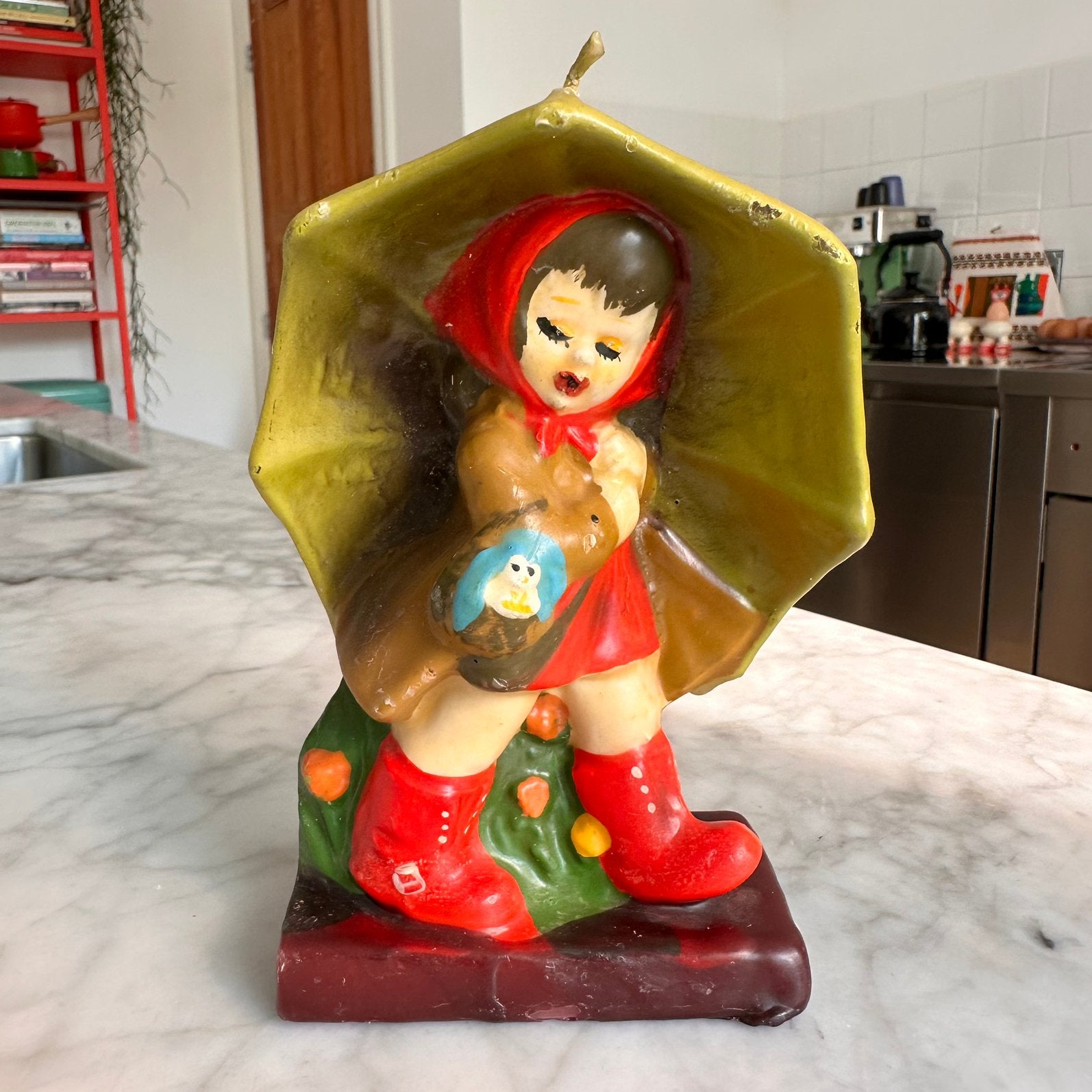 Vintage Kaars Meisje Paraplu Rode kaplaarsjes, Ophalen of Verzenden, Huis en Inrichting