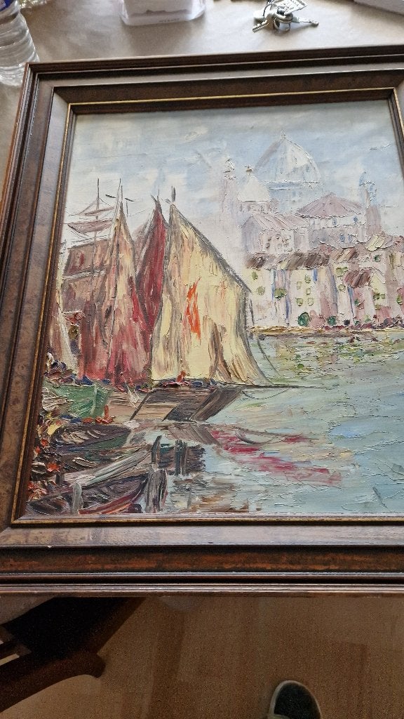 oud schilderij op doek olieverf gesigneerd, Ophalen of Verzenden, Origineel werk, Maritiem / water