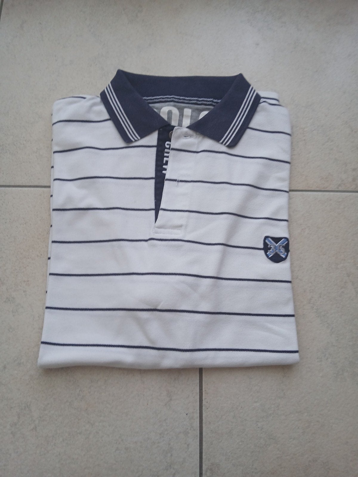 Polo shirt by Mainstream - Wit met blauwe strepen, Kleding | Heren, Wit, Maat 56/58 (XL), Gedragen, Mainstream