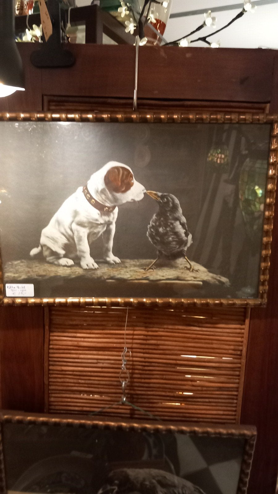 Twee ingelijste zwart-wit prints: hond en vogel, Ophalen of Verzenden, Print, Print/reproductie, Ingelijst