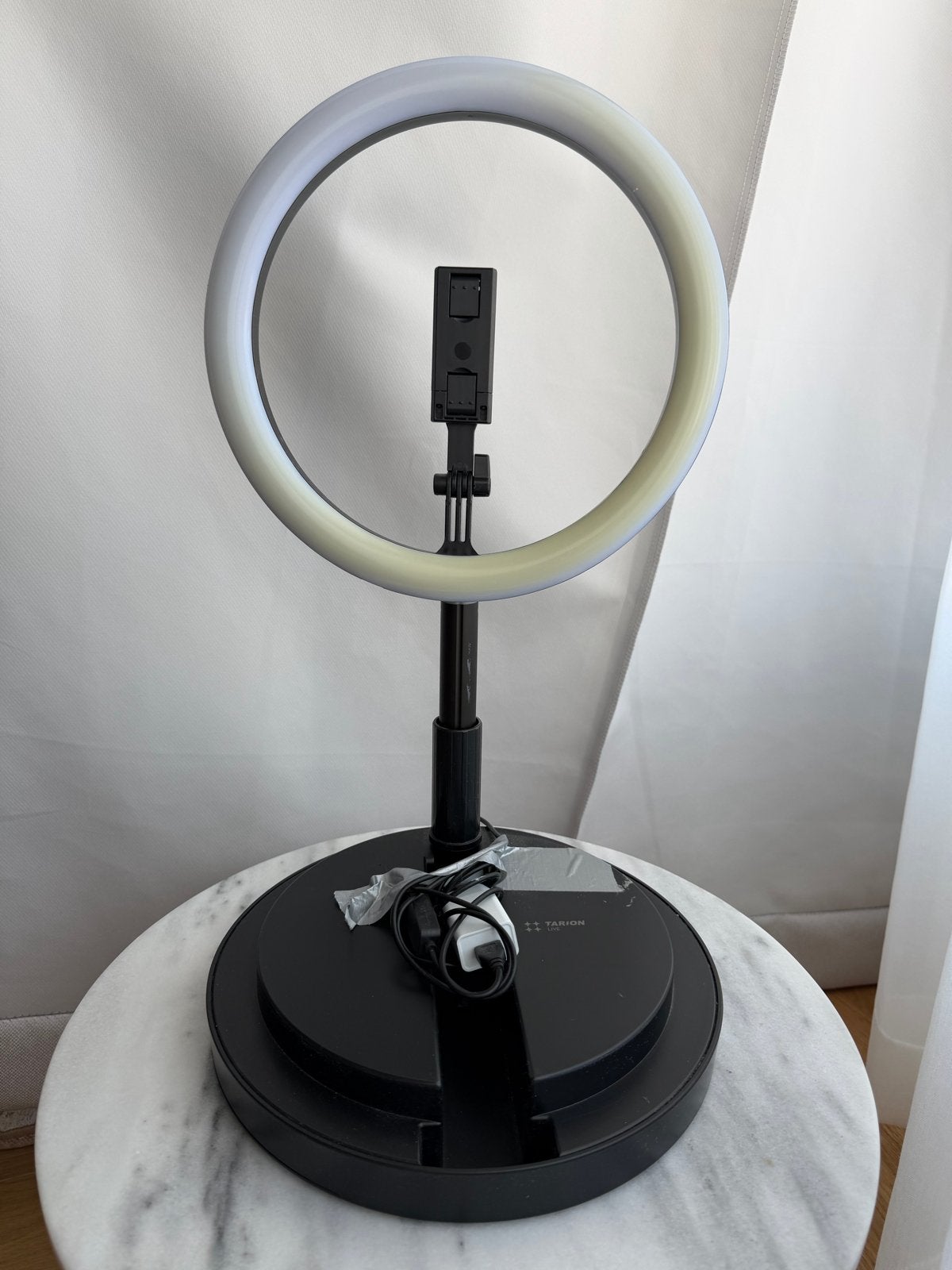 Tarion Opvouwbare Ringlamp met Telefoonhouder - Zwart, Overige merken, Belichting, Ophalen of Verzenden, Gebruikt