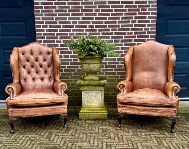 leren oorfauteuils - exclusief èn origineel Engels, Ophalen, Minder dan 75 cm, Leer, Zo goed als nieuw