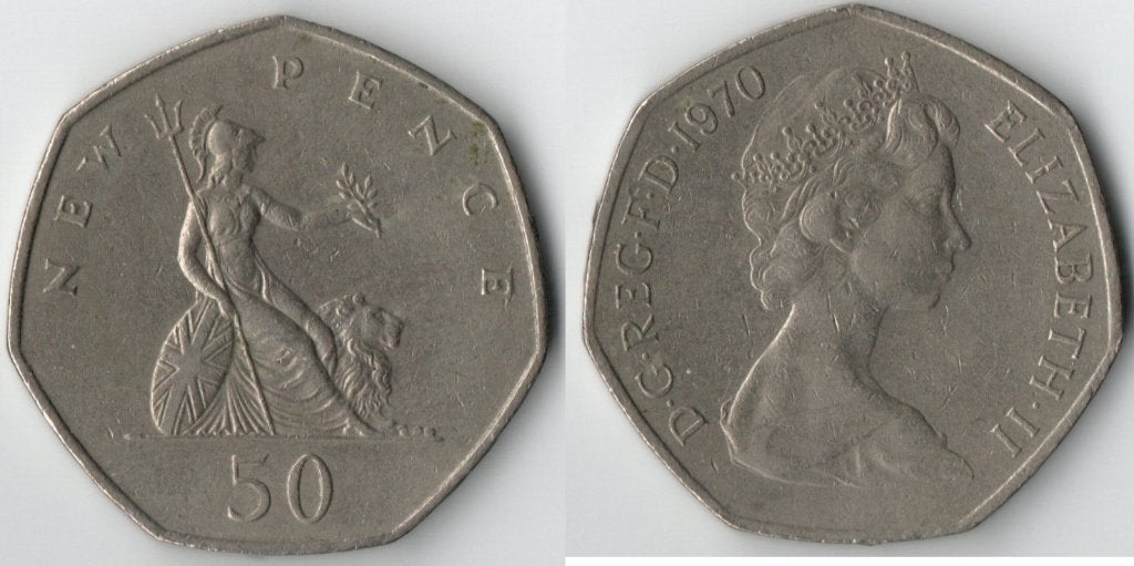 Britse set van 5 X 50 pence  (1970, 1973, 1997, 1998, 2008 ), Verzenden, Overige landen, Setje
