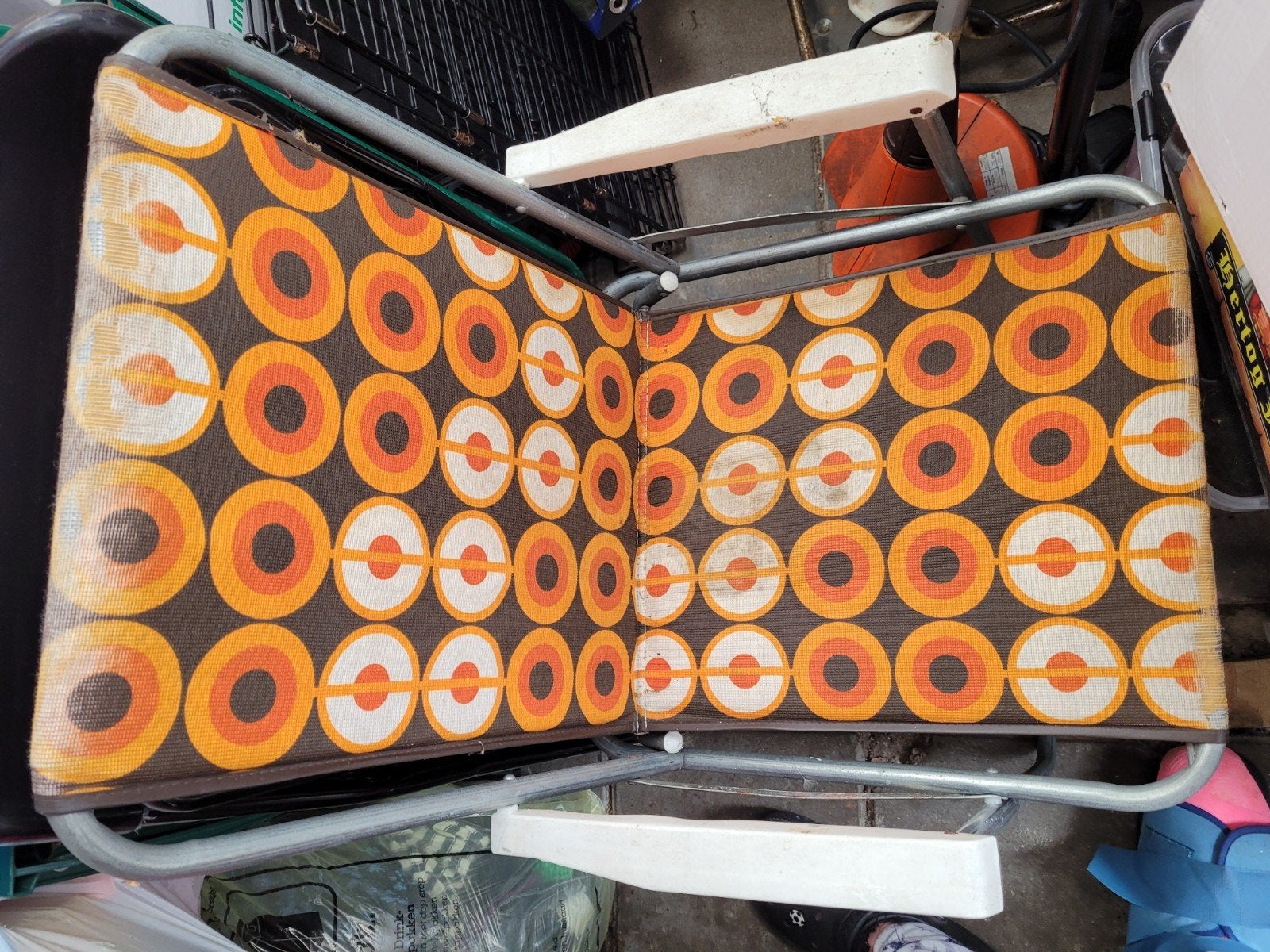 Retro klapstoel oranje bruin met wit., Ophalen of Verzenden