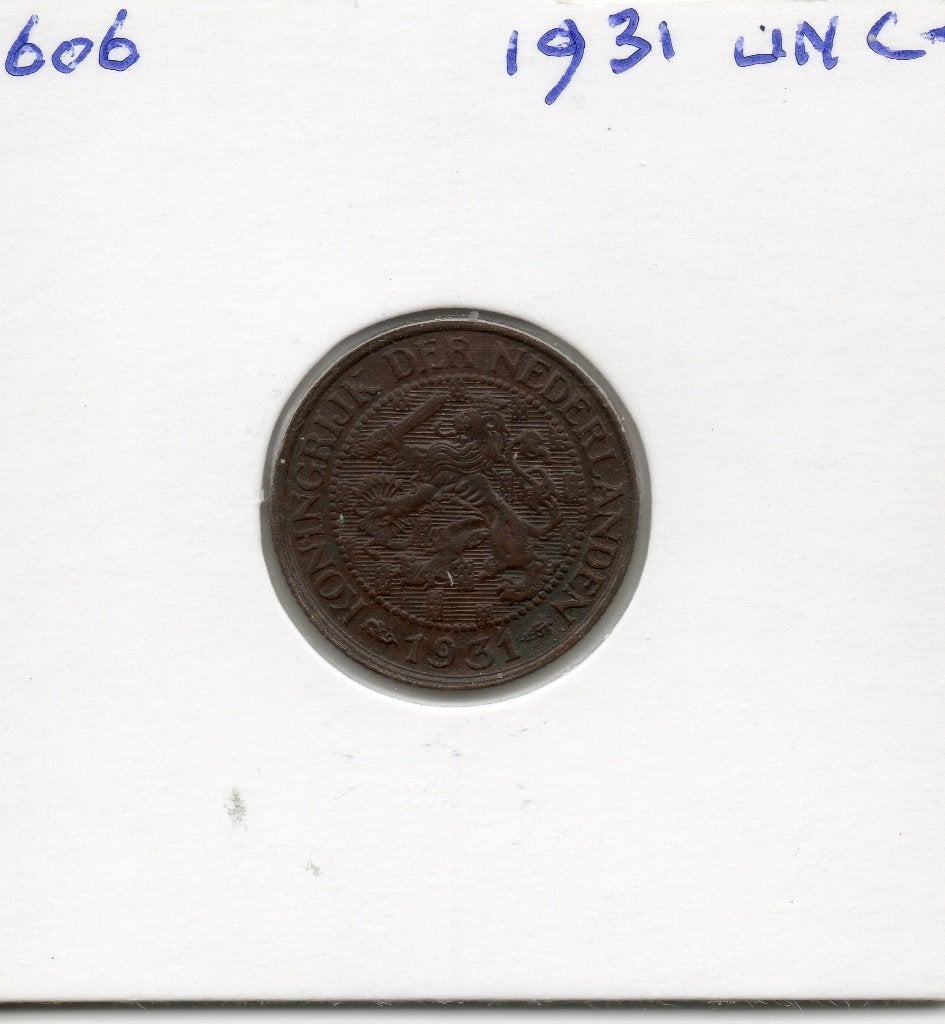 WILHELMINA  1 CENT 1931 U.N.C.-, Postzegels en Munten, Ophalen of Verzenden, Koningin Wilhelmina, 1 cent, Losse munt